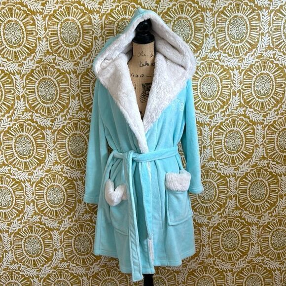 Pottery Barn Teen Polar Bear Hooded Faux-Fur Belted Robe in Turquoise Blue OS - Picture 1 of 8